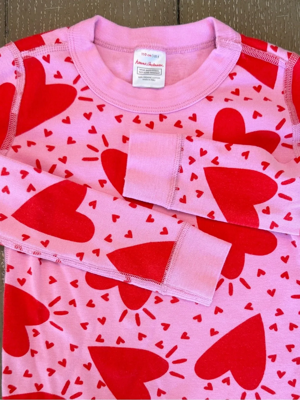 Hanna Andersson Girls 2-Piece Pink Heart Valentine’s Day Pajama Set • Size 5